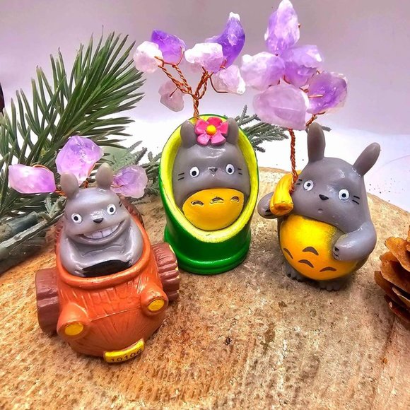 Adorable Forest Spirit Totoro In Bamboo Amethyst Tree Decor Figure - Picture 3 of 11